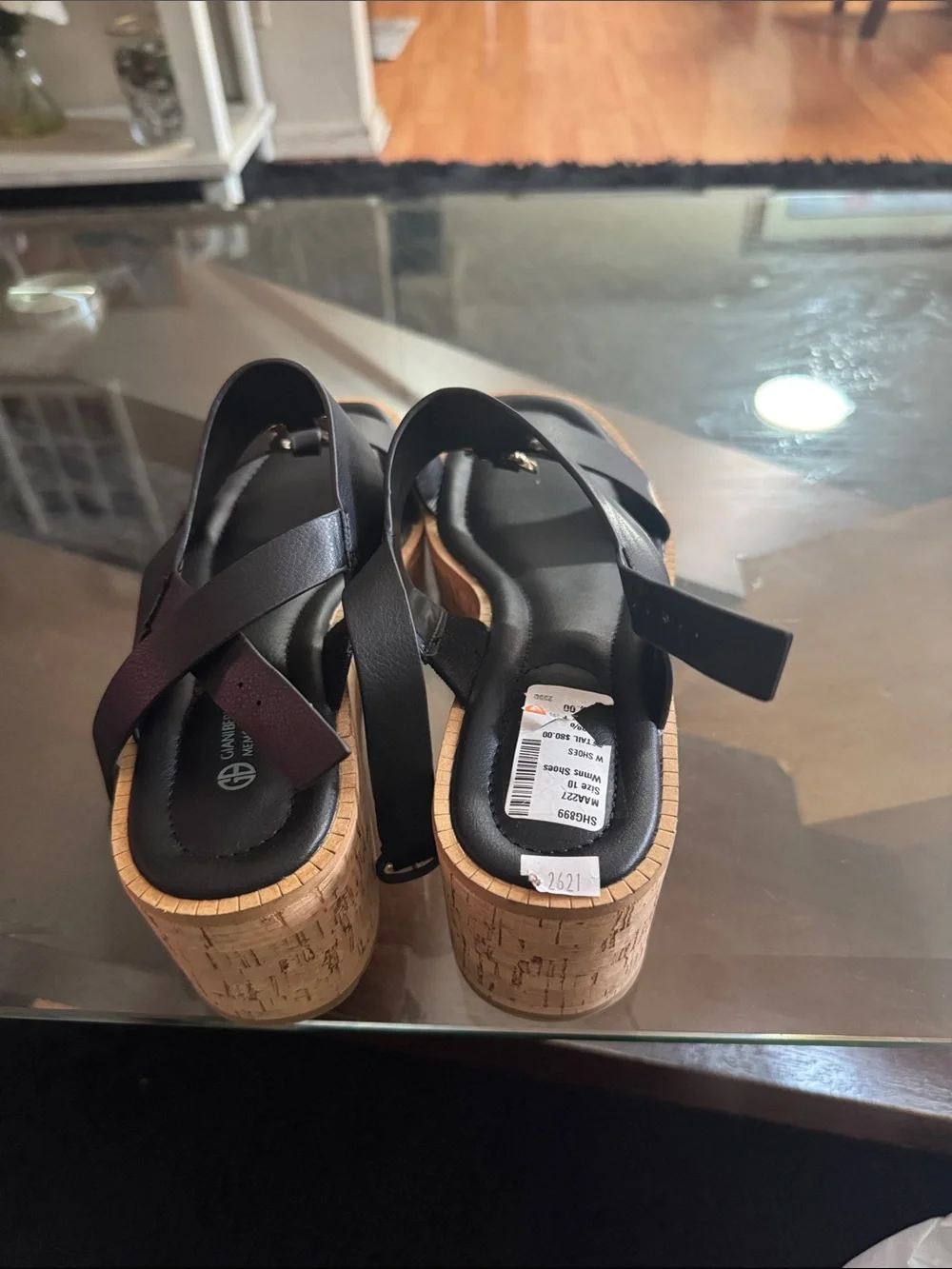 Gianni Bini Black Platform Sandals with Gold Accent